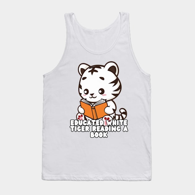 White Tiger Peacefully Reading a Book Tank Top by Via Lactea Design